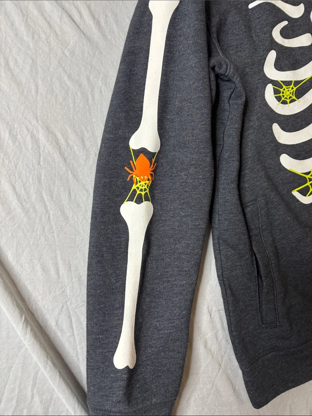 Cat & Jack Black Skeleton Graphic Hoodie Neon Spider Accents 2 front pockets